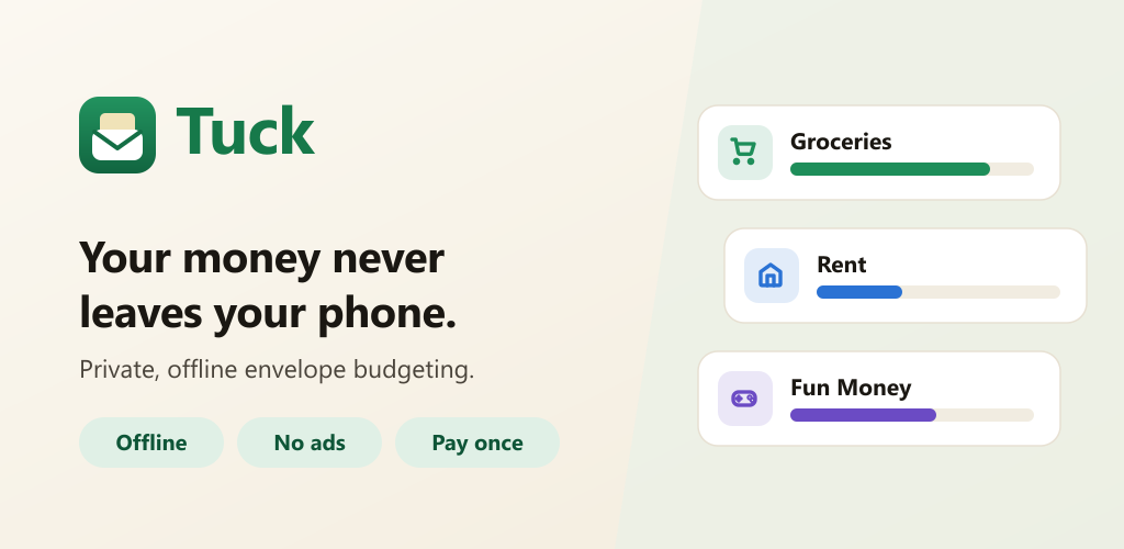 Tuck feature banner showing the envelope budgeting app